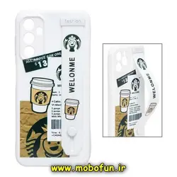 قاب گوشی Galaxy A14 4G - Galaxy A14 5G سامسونگ دستبندی سیلیکونی استارباکس STARBUCKS محافظ لنز دار سفید کد 269