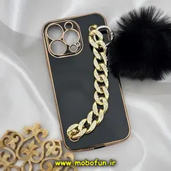 قاب گوشی iPhone 13 Pro آیفون طرح مای کیس گلد لاین لاکچری دستبندی کارتیر نگینی پام پام محافظ لنز دار مشکی کد 387