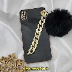 قاب گوشی iPhone XS Max آیفون طرح مای کیس گلد لاین لاکچری دستبندی کارتیر نگینی پام پام محافظ لنز دار مشکی کد 208