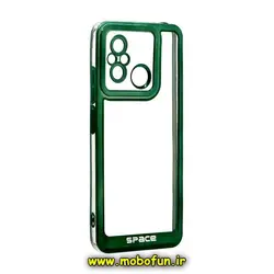 قاب گوشی Redmi 12C - Poco C55 - Redmi 11A شیائومی طرح الکتروپلیتینگ ژله ای شفاف اورجینال اسپیس SPACE محافظ لنز دار سبز تیره کد 116