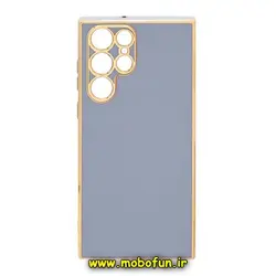 قاب گوشی Galaxy S22 Ultra سامسونگ طرح ژله ای مای کیس گلد لاین دور طلایی محافظ لنز دار آبی فیلی کد 306
