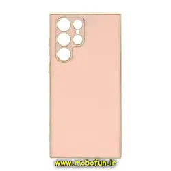 قاب گوشی Galaxy S22 Ultra سامسونگ طرح ژله ای مای کیس گلد لاین دور طلایی محافظ لنز دار گلبهی کد 305