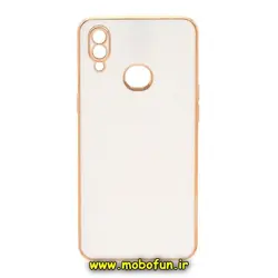 قاب گوشی Galaxy A10S سامسونگ طرح ژله ای مای کیس گلد لاین دور طلایی محافظ لنز دار سفید کد 640