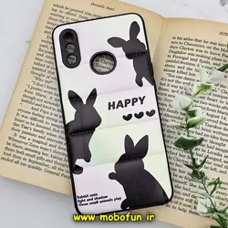 قاب گوشی Galaxy A10S سامسونگ طرح دار پافر چرمی محافظ لنز دار خرگوش HAPPY کد 626
