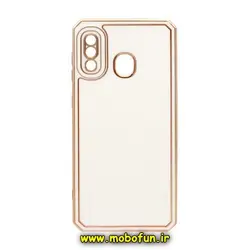قاب گوشی Galaxy A20 - Galaxy A30 سامسونگ طرح ژله ای مای کیس گلد لاین دور طلایی محافظ لنز دار ایربگ دار کپسولی سفید کد 567