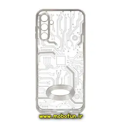 قاب گوشی Galaxy A14 4G - Galaxy A14 5G سامسونگ طرح الکتروپلیتینگ مگ سیف ژله ای شفاف مدار برق اورجینال محافظ لنز دار نقره ای کد 425