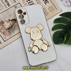 قاب گوشی Galaxy A14 4G - Galaxy A14 5G سامسونگ طرح ژله ای مای کیس خرس طلایی تدی برجسته POWER BEAR محافظ لنز دار پاپ سوکت دار سفید کد 332