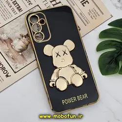 قاب گوشی Galaxy A14 4G - Galaxy A14 5G سامسونگ طرح ژله ای مای کیس خرس طلایی تدی برجسته POWER BEAR محافظ لنز دار پاپ سوکت دار مشکی کد 330