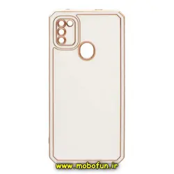 قاب گوشی Galaxy A11 - Galaxy M11 سامسونگ طرح ژله ای مای کیس گلد لاین دور طلایی محافظ لنز دار ایربگ دار کپسولی سفید کد 650