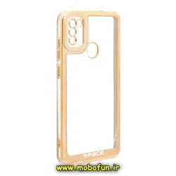 قاب گوشی Galaxy A11 - Galaxy M11 سامسونگ طرح الکتروپلیتینگ ژله ای شفاف اورجینال اسپیس SPACE محافظ لنز دار طلایی کد 649