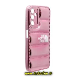 قاب گوشی Galaxy A24 4G سامسونگ سیلیکونی ژله ای براق THE NORTH FACE پافر PC زیر بسته محافظ لنز دار رزگلد کد 157