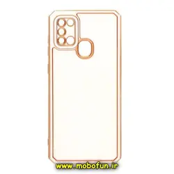 قاب گوشی Galaxy A21S سامسونگ طرح ژله ای مای کیس گلد لاین دور طلایی محافظ لنز دار ایربگ دار کپسولی سفید کد 720