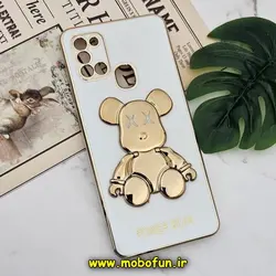 قاب گوشی Galaxy A21S سامسونگ طرح ژله ای مای کیس خرس طلایی تدی برجسته POWER BEAR محافظ لنز دار پاپ سوکت دار سفید کد 715