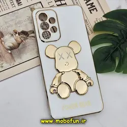 قاب گوشی Galaxy A33 5G سامسونگ طرح ژله ای مای کیس خرس طلایی تدی برجسته POWER BEAR محافظ لنز دار پاپ سوکت دار سفید کد 498