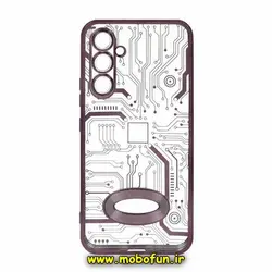 قاب گوشی Galaxy A34 5G سامسونگ طرح الکتروپلیتینگ مگ سیف ژله ای شفاف مدار برق اورجینال محافظ لنز دار بنفش کد 362