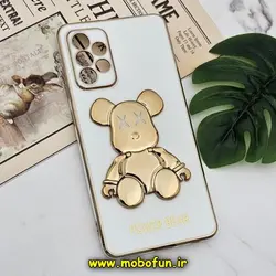 قاب گوشی Galaxy A72 سامسونگ طرح ژله ای مای کیس خرس طلایی تدی برجسته POWER BEAR محافظ لنز دار پاپ سوکت دار سفید کد 483