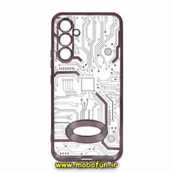 قاب گوشی Galaxy A54 5G سامسونگ طرح الکتروپلیتینگ مگ سیف ژله ای شفاف مدار برق اورجینال محافظ لنز دار بنفش کد 418
