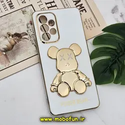 قاب گوشی Galaxy A53 5G سامسونگ طرح ژله ای مای کیس خرس طلایی تدی برجسته POWER BEAR محافظ لنز دار پاپ سوکت دار سفید کد 693
