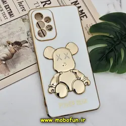 قاب گوشی Galaxy A73 5G سامسونگ طرح ژله ای مای کیس خرس طلایی تدی برجسته POWER BEAR محافظ لنز دار پاپ سوکت دار سفید کد 692