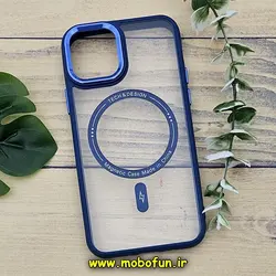 قاب گوشی iPhone 11 Pro Max آیفون اورجینال متال کیس Metal فلزی طرح پشت طلق شفاف مگ سیف دار دور سیلیکونی آبی کاربنی کد 588