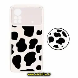 قاب گوشی Poco X4 Pro 5G شیائومی پشت گلس سرامیکی طلاکوب گاوی پاپ سوکت دار محافظ لنزدار کد 635