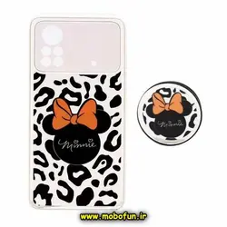 قاب گوشی Poco X4 Pro 5G شیائومی پشت گلس سرامیکی طلاکوب مینی موس میکی موس پاپ سوکت دار محافظ لنزدار کد 627