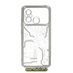 قاب گوشی Redmi 12C - Poco C55 - Redmi 11A شیائومی طرح الکتروپلیتینگ مگ سیف ژله ای شفاف مدار برق اورجینال محافظ لنز دار نقره ای کد 190