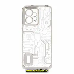 قاب گوشی Redmi Note 12 4G شیائومی طرح الکتروپلیتینگ مگ سیف ژله ای شفاف مدار برق اورجینال محافظ لنز دار نقره ای کد 191