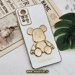 قاب گوشی Redmi Note 11 Pro 4G Global - Redmi Note 11 Pro 5G Global - Redmi Note 11E Pro 5G - Redmi Note 12 Pro 4G شیائومی طرح ژله ای مای کیس خرس طلایی تدی برجسته POWER BEAR محافظ لنز دار پاپ سوکت دار سفید کد 609