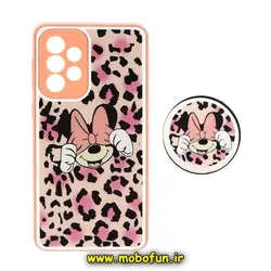 قاب گوشی Galaxy A53 سامسونگ پشت گلس سرامیکی طلاکوب میکی موس مینی موس پاپ سوکت دار محافظ لنزدار کد 730