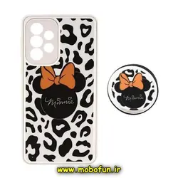 قاب گوشی Galaxy A53 سامسونگ پشت گلس سرامیکی طلاکوب میکی موس مینی موس پاپ سوکت دار محافظ لنزدار کد 729