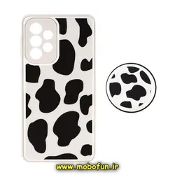 قاب گوشی Galaxy A53 سامسونگ پشت گلس سرامیکی طلاکوب گاو بامزه پاپ سوکت دار محافظ لنزدار کد 728