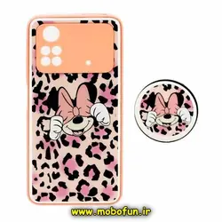 قاب گوشی Xiaomi Poco M4 Pro 4G شیائومی پشت گلس سرامیکی طلاکوب مینی موس میکی موس پاپ سوکت دار محافظ لنزدار کد 348