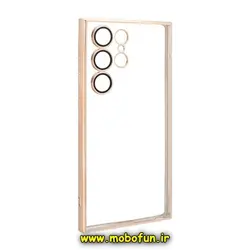 قاب گوشی Galaxy S22 Ultra سامسونگ طرح الکتروپلیتینگ ژله ای شفاف اورجینال یونیک کیس Unique Case محافظ لنز دار طلایی کد 337