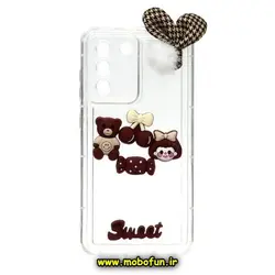 قاب گوشی Galaxy S21 FE سامسونگ طرح شفاف ژله ای سه بعدی برجسته عروسکی SWEET محافظ لنز دار پام پام زرشکی کد 543