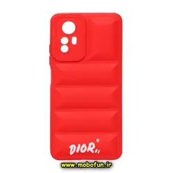 قاب گوشی Redmi Note 12S شیائومی سیلیکون ژله ای پافر PC زیر بسته محافظ لنز دار طرح دیور DIOR رنگ قرمز کد 54