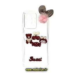 قاب گوشی Redmi Note 12 4G شیائومی طرح شفاف ژله ای سه بعدی برجسته عروسکی SWEET محافظ لنز دار پام پام زرشکی کد 266