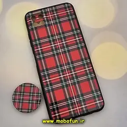 قاب گوشی Galaxy A22 5G سامسونگ فانتزی سوزنی برجسته طرح باربری BURBERRY قرمز پاپ سوکت دار محافظ لنزدار کد 340