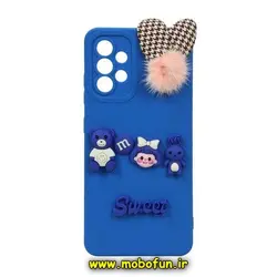 قاب گوشی Galaxy A32 4G سامسونگ طرح سیلیکونی ژله ای سه بعدی برجسته عروسکی محافظ لنز دار پام پام آبی کاربنی کد 1023