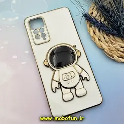 قاب گوشی Redmi Note 11 Pro 4G Global - Redmi Note 11 Pro 5G Global - Redmi Note 11E Pro 5G - Redmi Note 12 Pro 4G شیائومی طرح ژله ای فضانورد مای کیس گلد لاین دور طلایی محافظ لنز دار سفید کد 911
