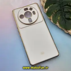 قاب گوشی Mi 12 Ultra شیائومی طرح ژله ای مای کیس گلد لاین دور طلایی محافظ لنز دار سفید کد 1