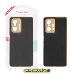 قاب گوشی Xiaomi Mi 11T - Mi 11T Pro شیائومی اورجینال PULOKA پولوکا NEW CASE طرح ژله ای چرمی دوخت دار دور طلایی محافظ لنز دار مشکی کد 672