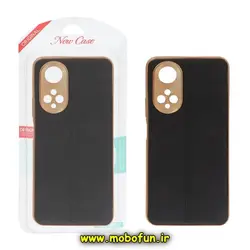 قاب گوشی Honor X7 4G آنر اورجینال PULOKA پولوکا NEW CASE طرح ژله ای چرمی دوخت دار دور طلایی محافظ لنز دار مشکی کد 163