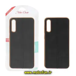 قاب گوشی Galaxy A30S - Galaxy A50S - Galaxy A50 سامسونگ اورجینال PULOKA پولوکا NEW CASE طرح ژله ای چرمی دوخت دار دور طلایی مشکی کد 1076