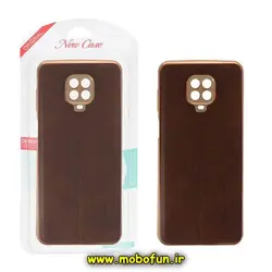 قاب گوشی Redmi Note 9s - Redmi Note 9 Pro شیائومی اورجینال PULOKA پولوکا NEW CASE طرح ژله ای چرمی دوخت دار دور طلایی محافظ لنز دار قهوه ای کد 1023
