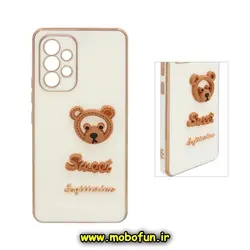 قاب گوشی Galaxy A33 5G سامسونگ طرح ژله ای مای کیس SWEET گلد لاین دور طلایی عروسکی سه بعدی محافظ لنز دار سفید کد 598