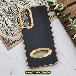 قاب گوشی Galaxy A54 5G سامسونگ طرح ژله ای دبل متال مای کیس مگ سیف Magsafe گلد لاین دور طلایی محافظ لنز دار شیشه ای مشکی کد 629
