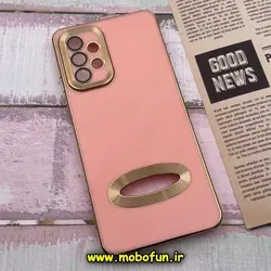 قاب گوشی Galaxy A73 سامسونگ طرح ژله ای دبل متال مای کیس مگ سیف Magsafe گلد لاین دور طلایی محافظ لنز دار شیشه ای گلبهی کد 775