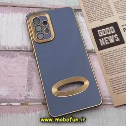 قاب گوشی Galaxy A73 سامسونگ طرح ژله ای دبل متال مای کیس مگ سیف Magsafe گلد لاین دور طلایی محافظ لنز دار شیشه ای آبی کد 774