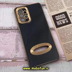 قاب گوشی Galaxy A73 سامسونگ طرح ژله ای دبل متال مای کیس مگ سیف Magsafe گلد لاین دور طلایی محافظ لنز دار شیشه ای مشکی کد 771